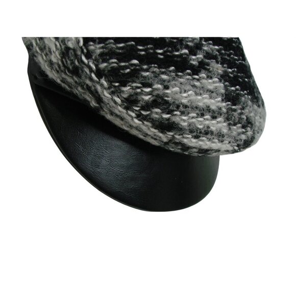 Tarnish Boucle Newsboy Cap Wool and Leather Black White Plaid Made In Italy OSFA